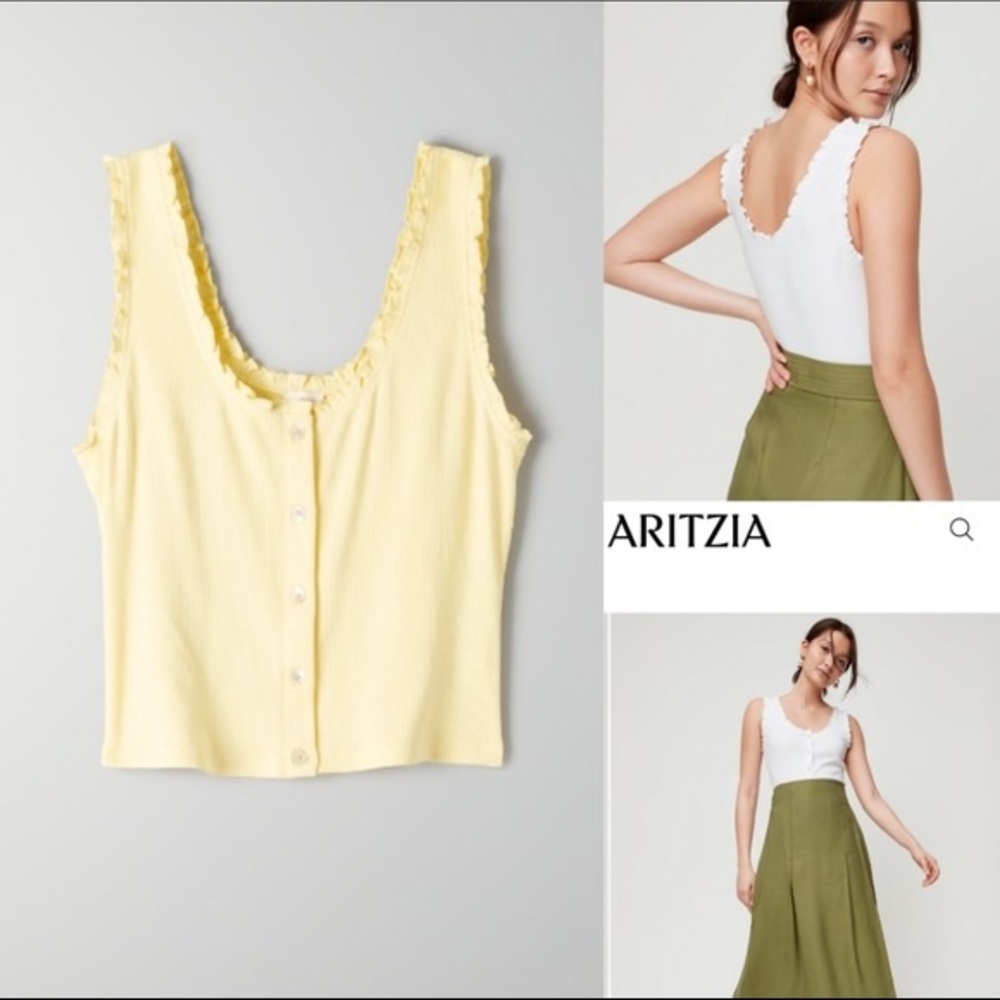 Aritzia Wilfred Yellow Ruffle Tank Medium